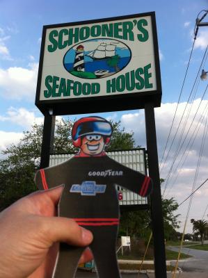 Flat Stanley goes out to eat: Flat Stanley goes out to eat at Schooner's Seafood House.